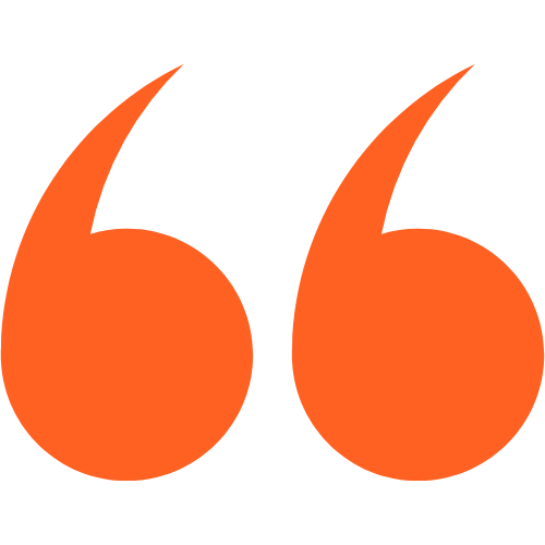 Large orange quotation marks on a black background.