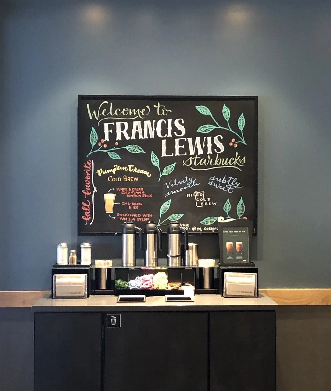 custom mural chalk art for Starbucks cafe in Queens NYC 