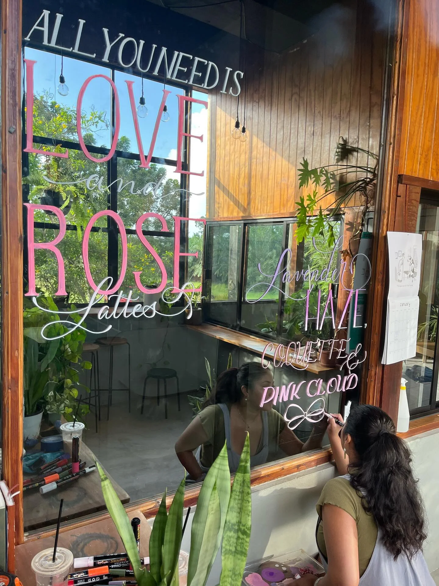 Custom Seasonal Cafe Signage on Window for Koffee Stains local cafe