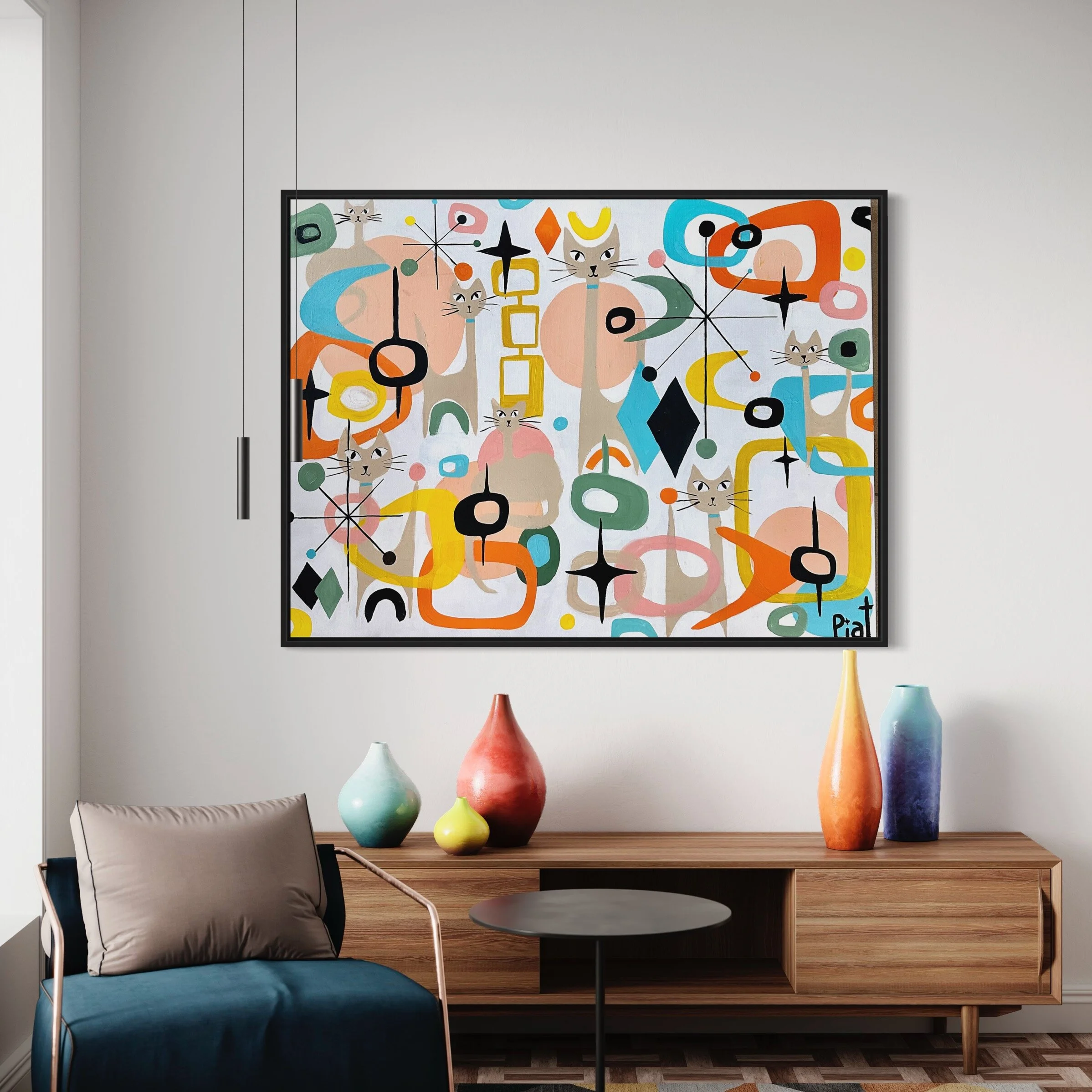 Atomic Retro Kitties - an original Australian abstract painting by Danielle Piat
