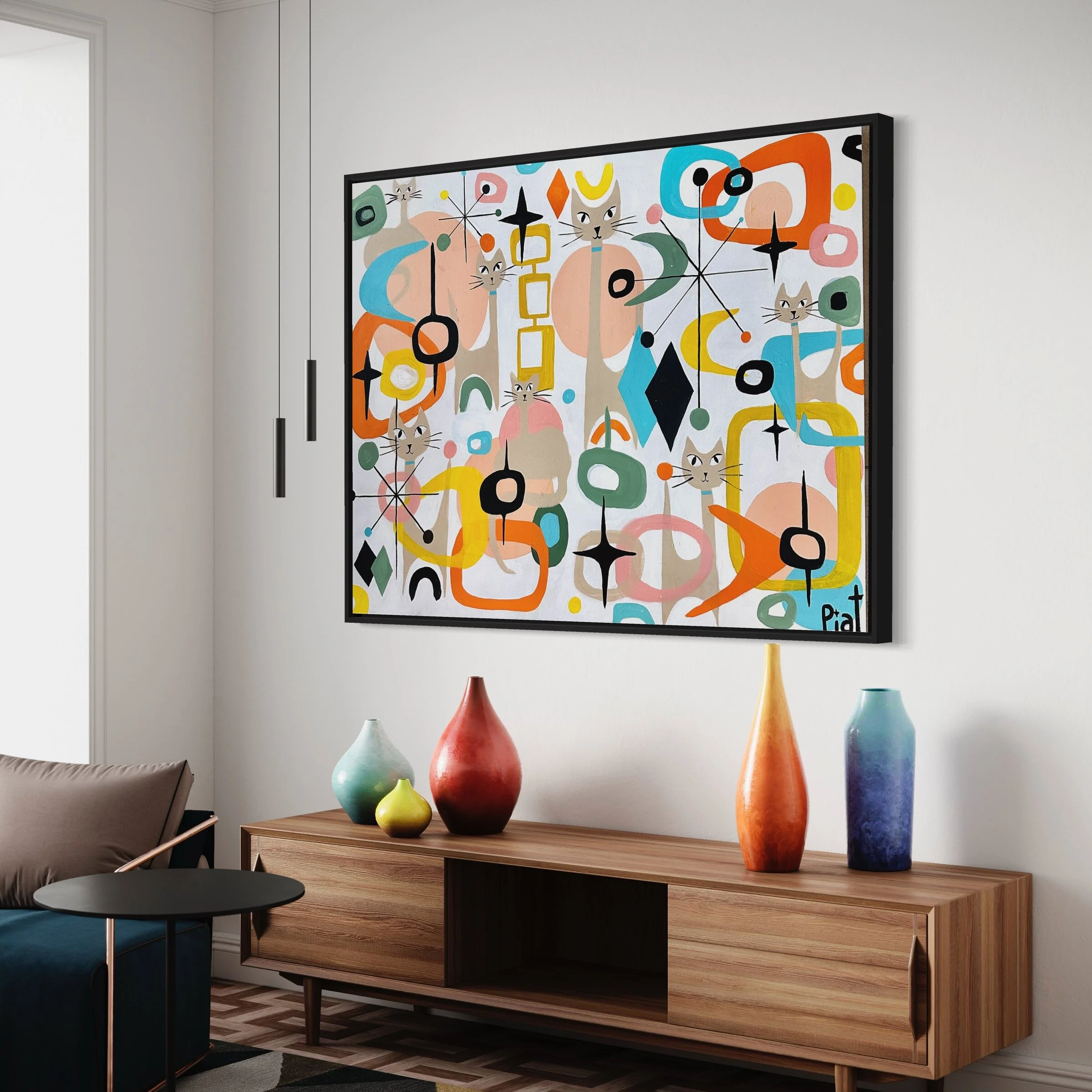 Atomic Retro Kitties - an original Australian abstract painting by Danielle Piat