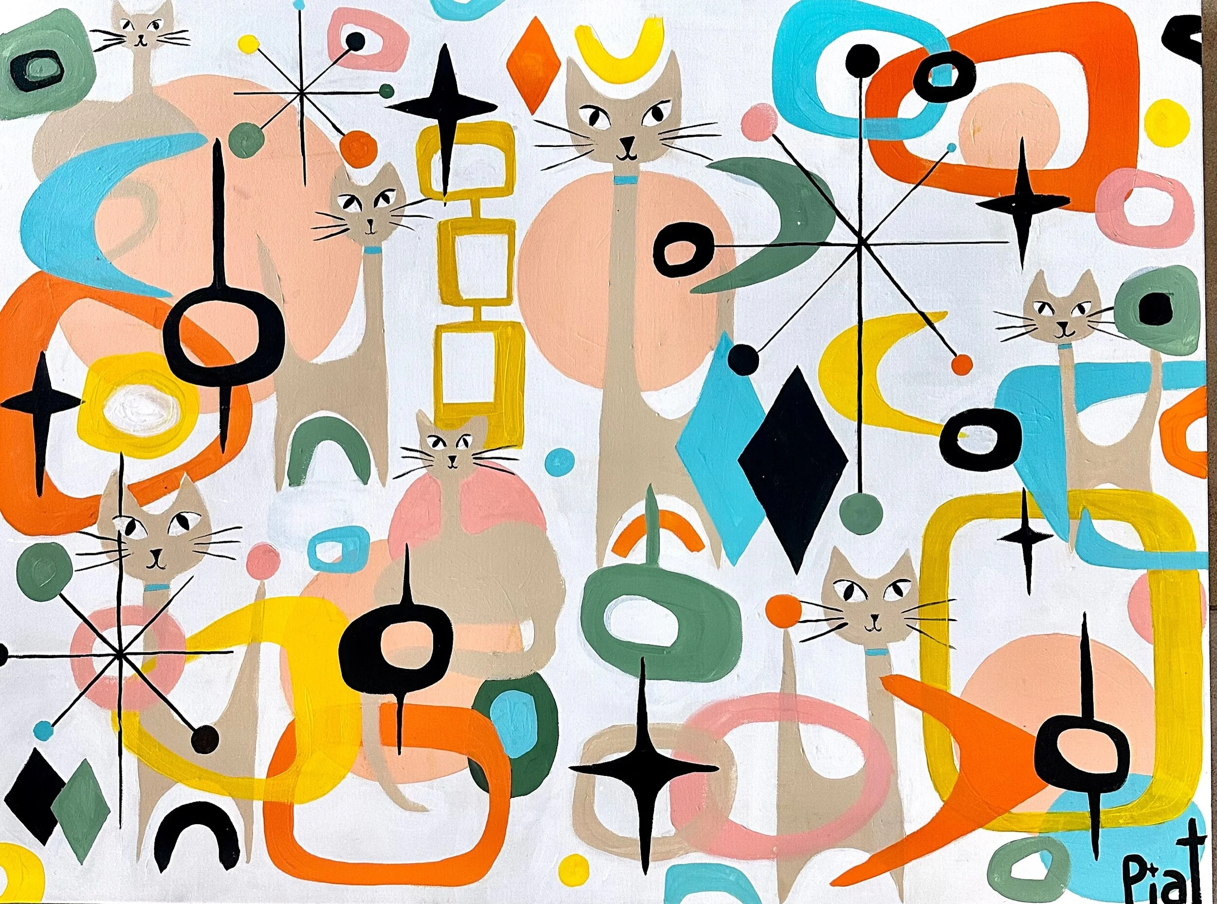 Atomic Retro Kitties - an original Australian abstract painting by Danielle Piat
