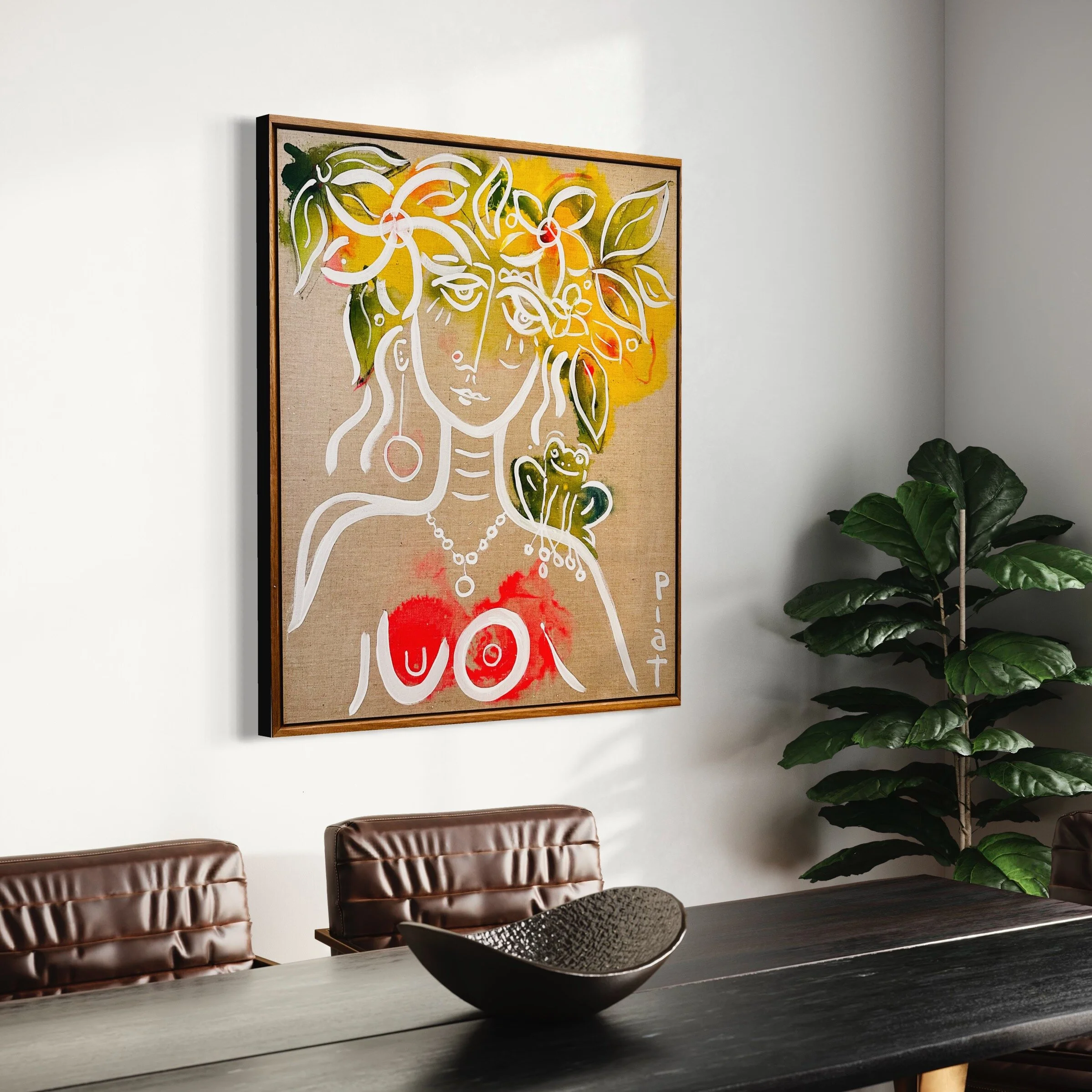 Woman and Frog Tropical Abstract Painting