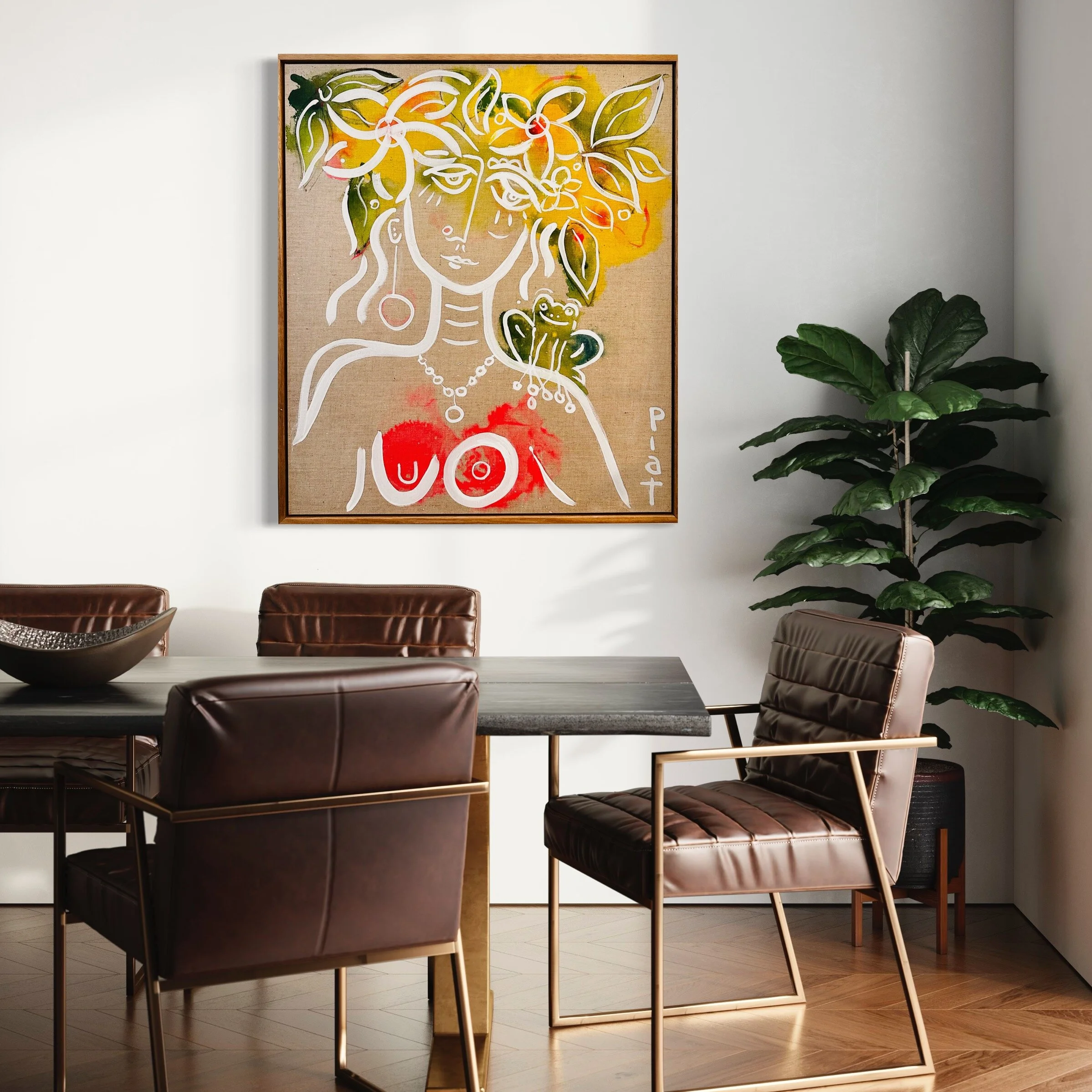 Woman and Frog Tropical Abstract Painting