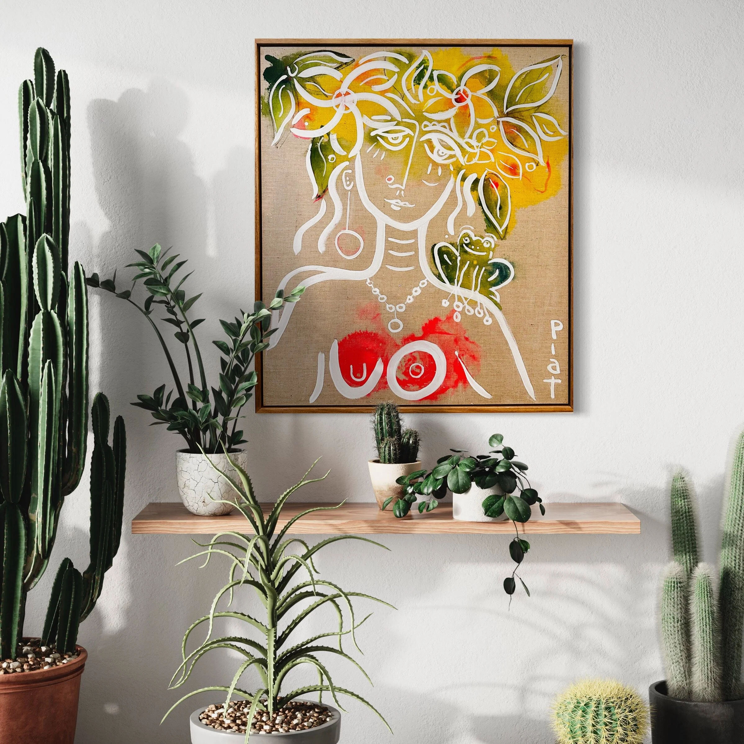 Woman and Frog Tropical Abstract Painting