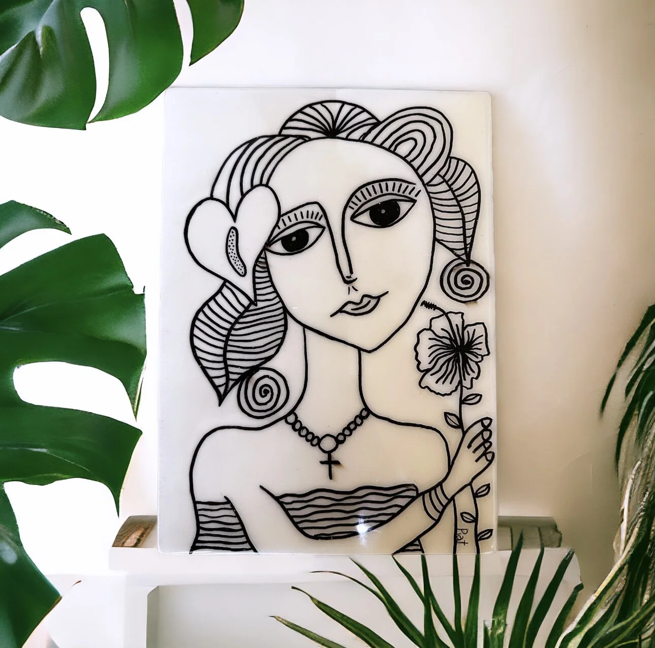 Vintage Plaster Wall Tile Tropical Girl