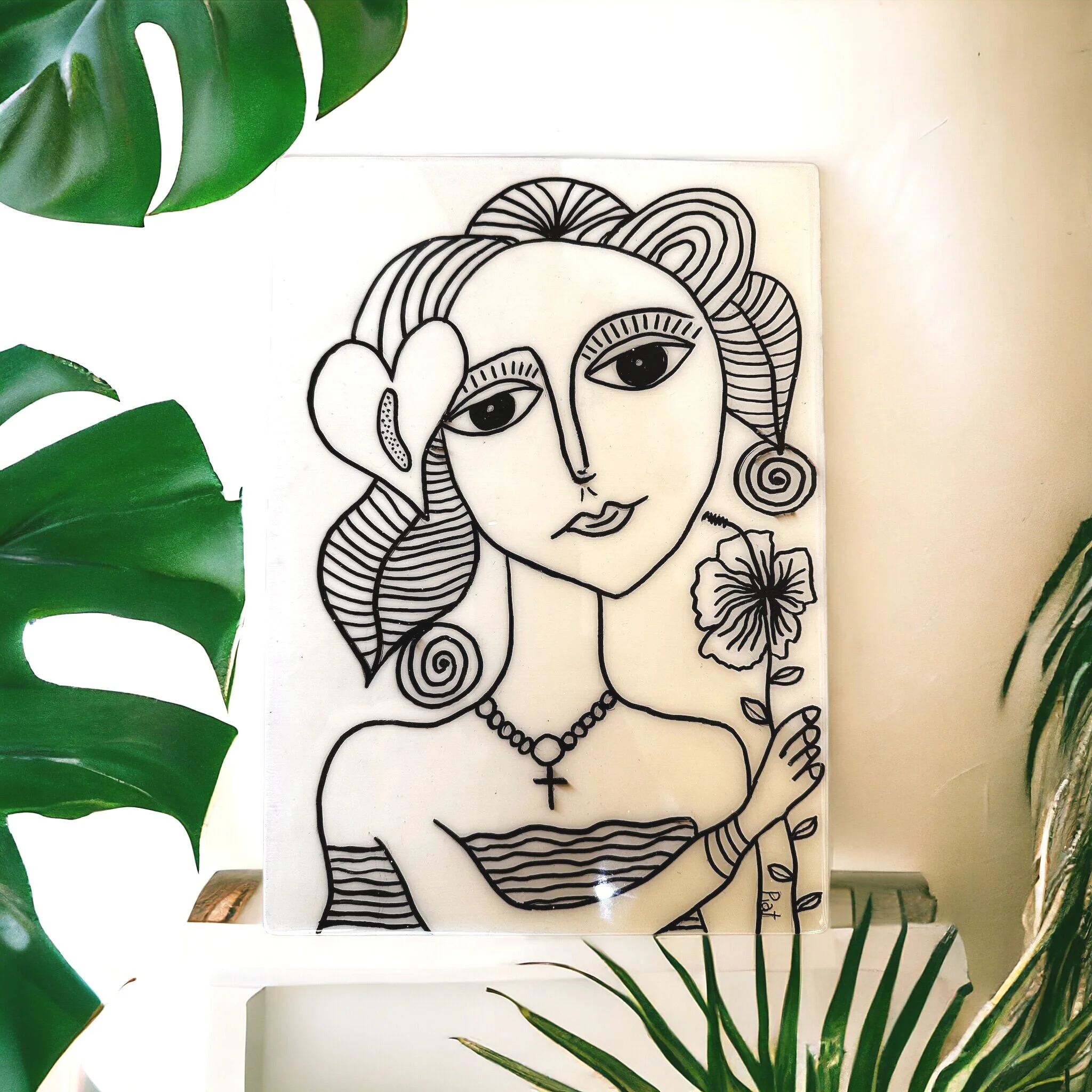 Vintage Plaster Wall Tile Tropical Girl