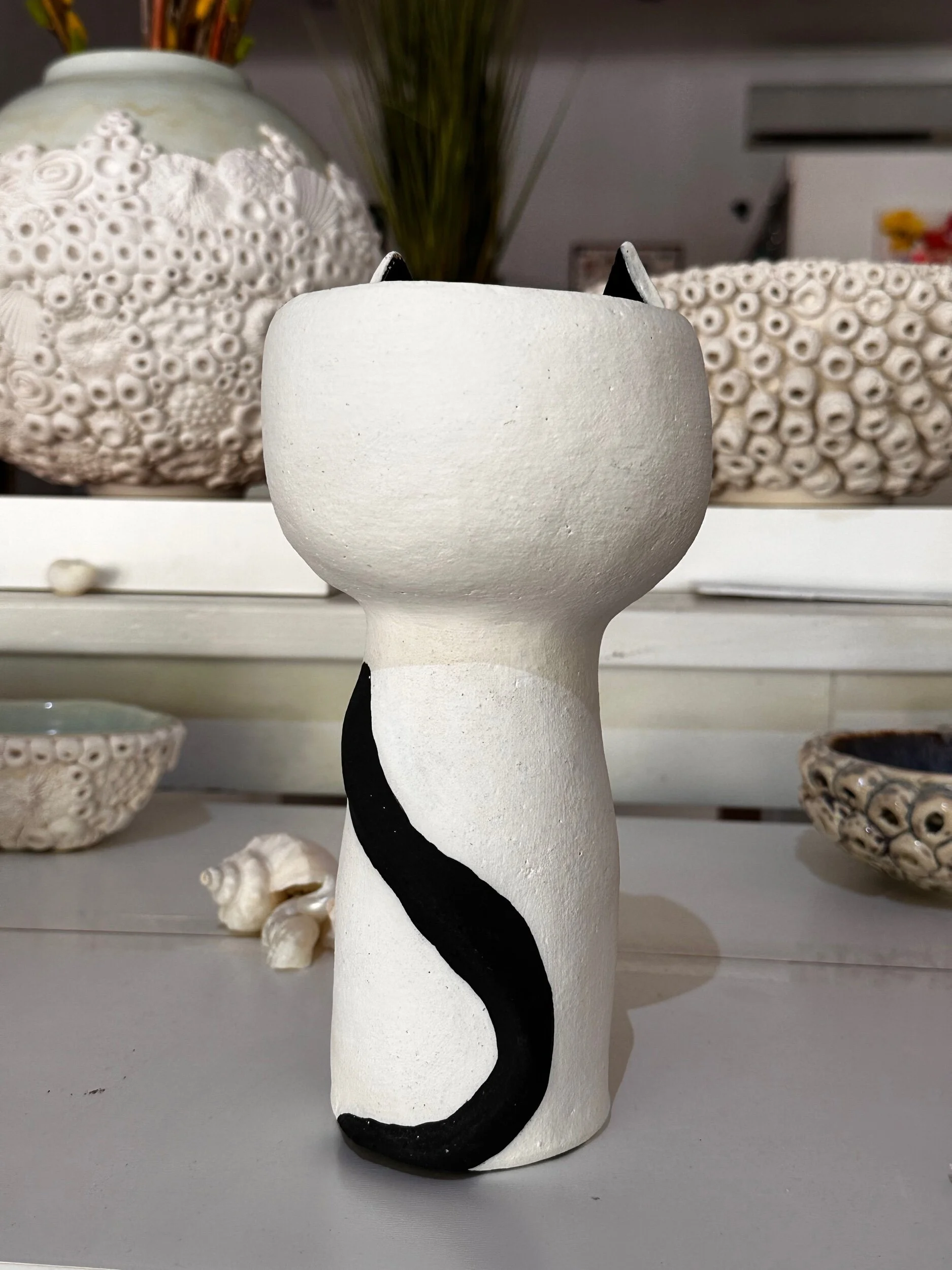 Handmade Ceramic Cat Vase