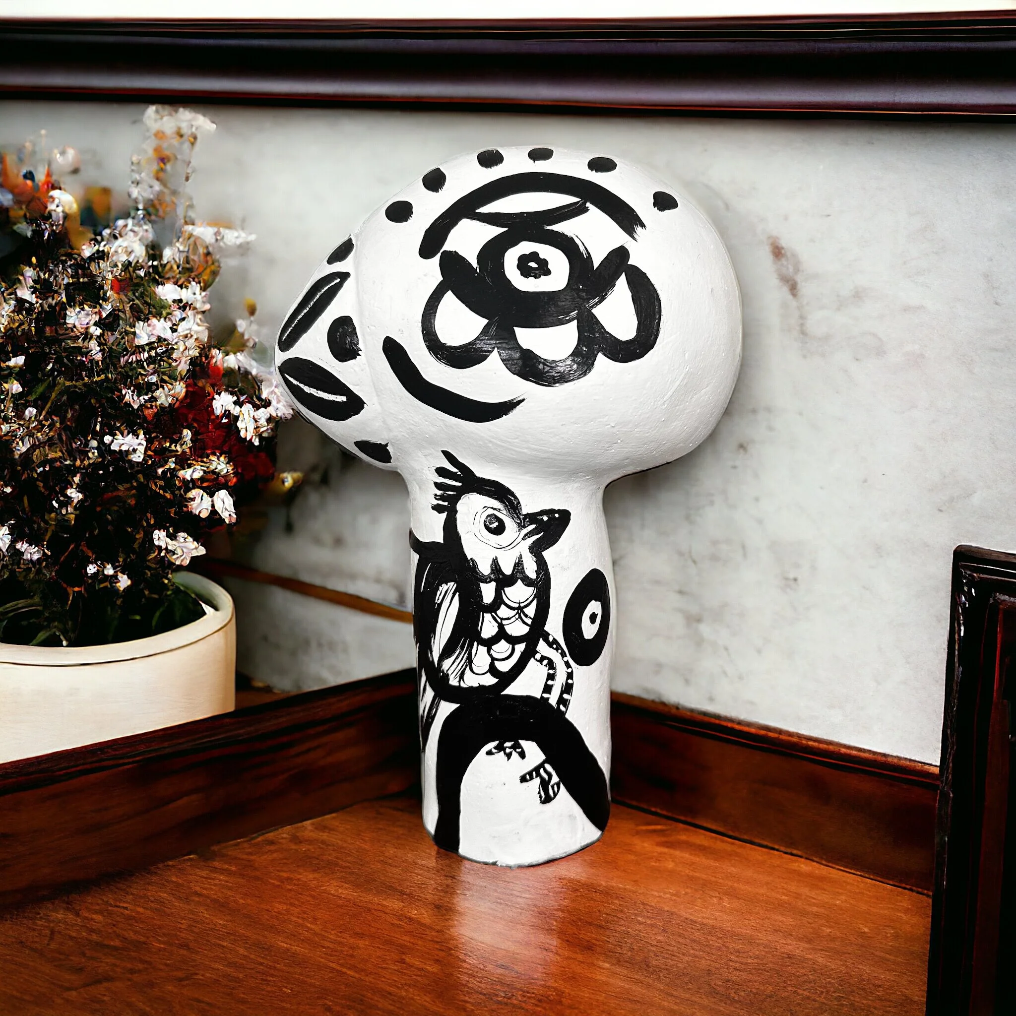 Handmade Ceramic Woman Head Bird Sculpture