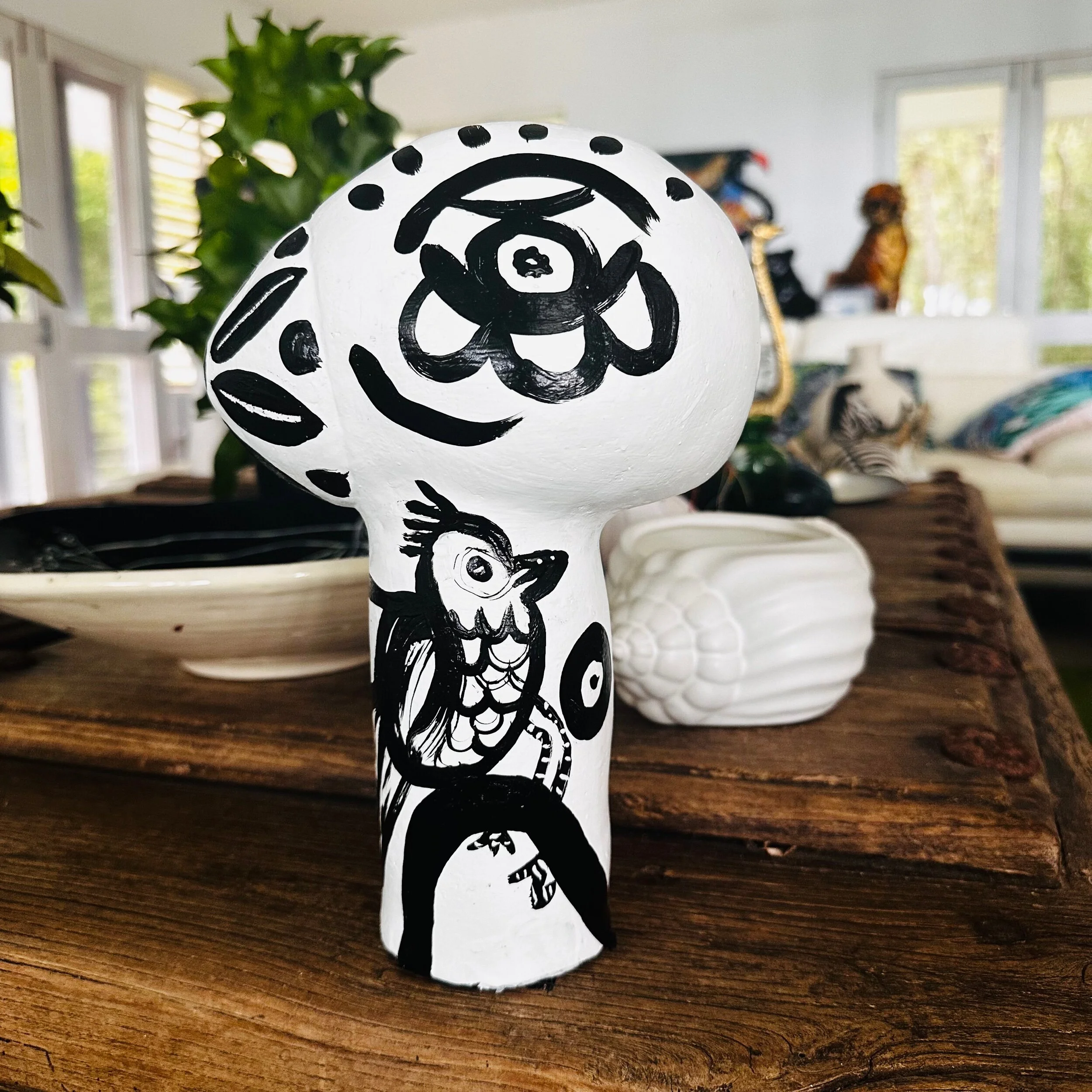 Handmade Ceramic Woman Head Bird Sculpture