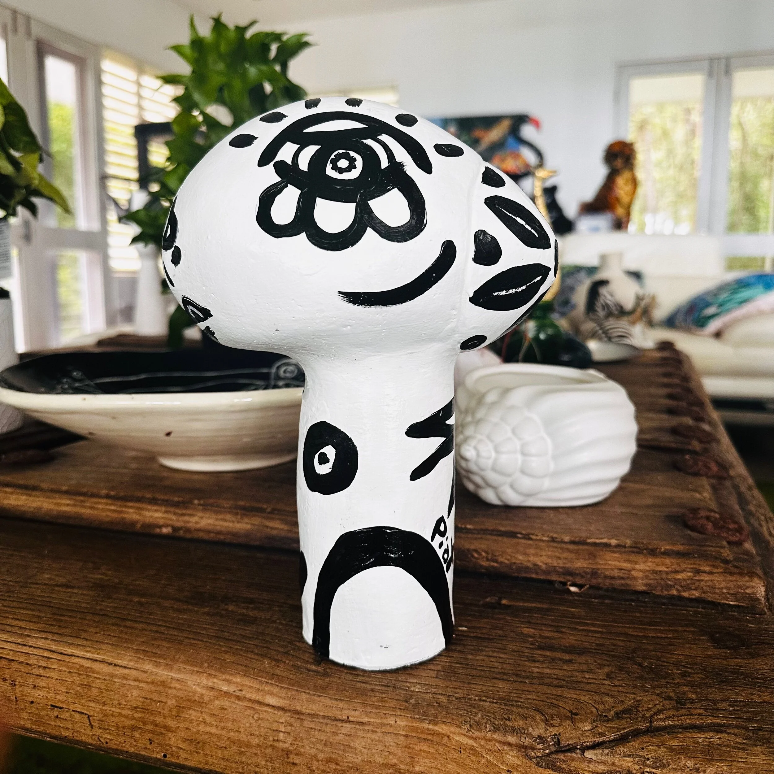 Handmade Ceramic Woman Head Bird Sculpture