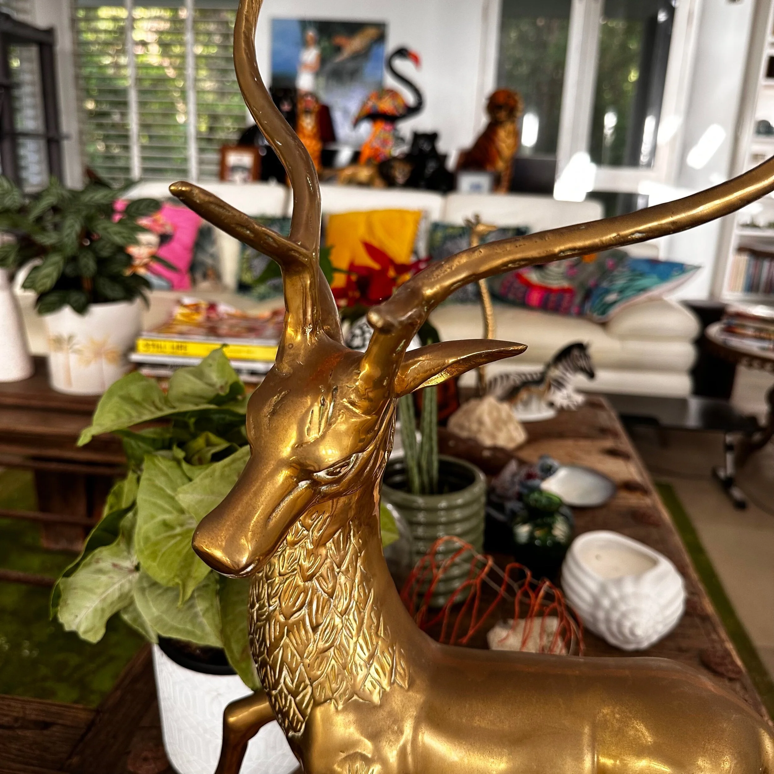 Vintage hollywood regency brass deer sculpture