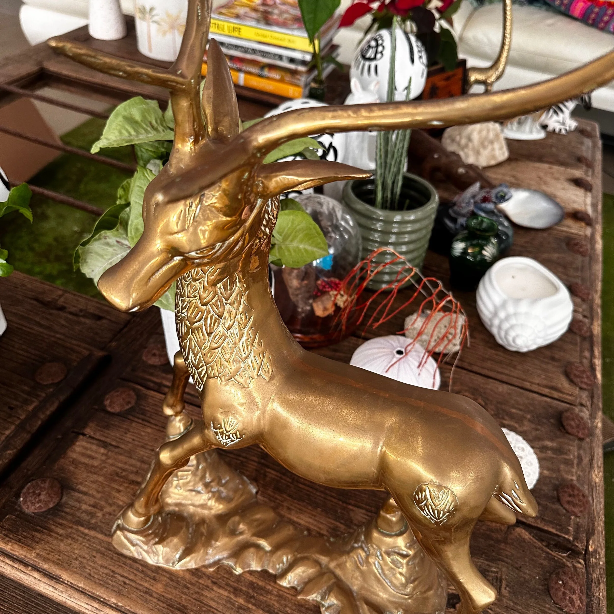 Vintage hollywood regency brass deer sculpture