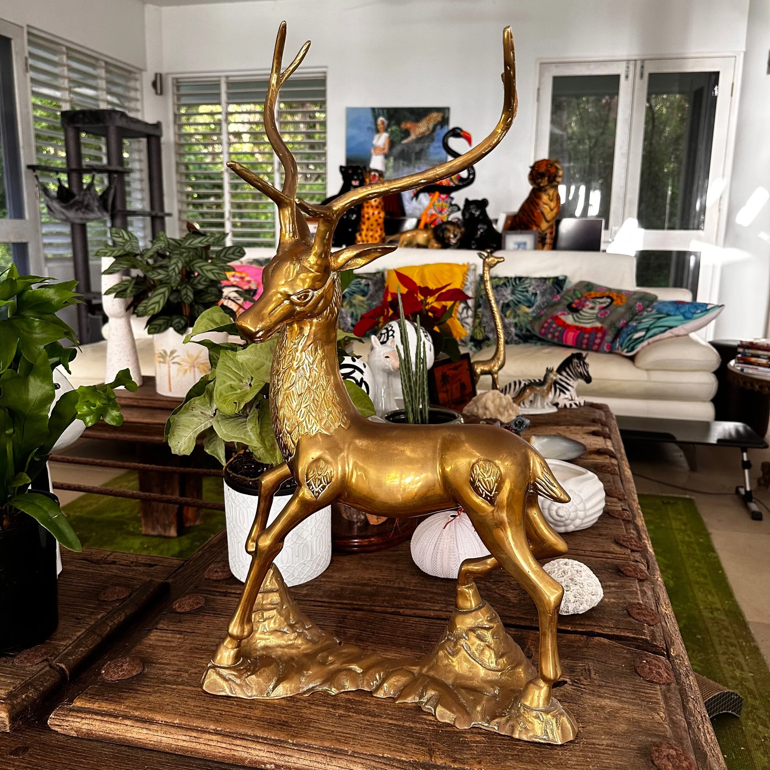 Vintage hollywood regency brass deer sculpture