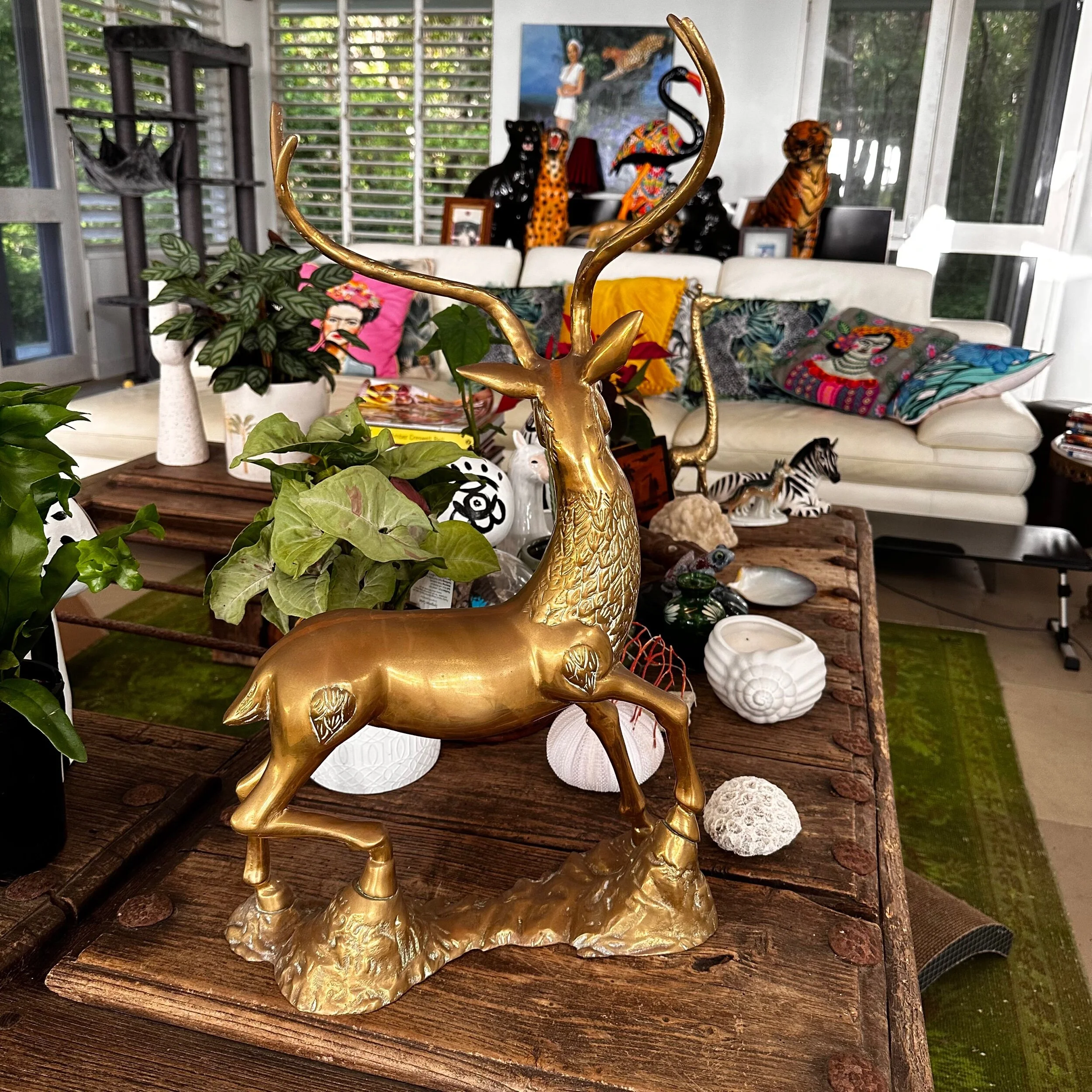Vintage hollywood regency brass deer sculpture