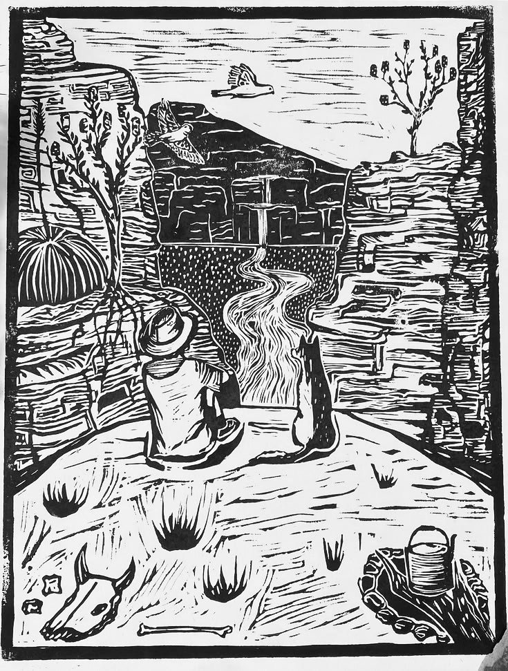 Cycles A3 Lino Print