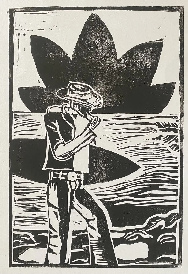 Hey Joe A4 Lino Print