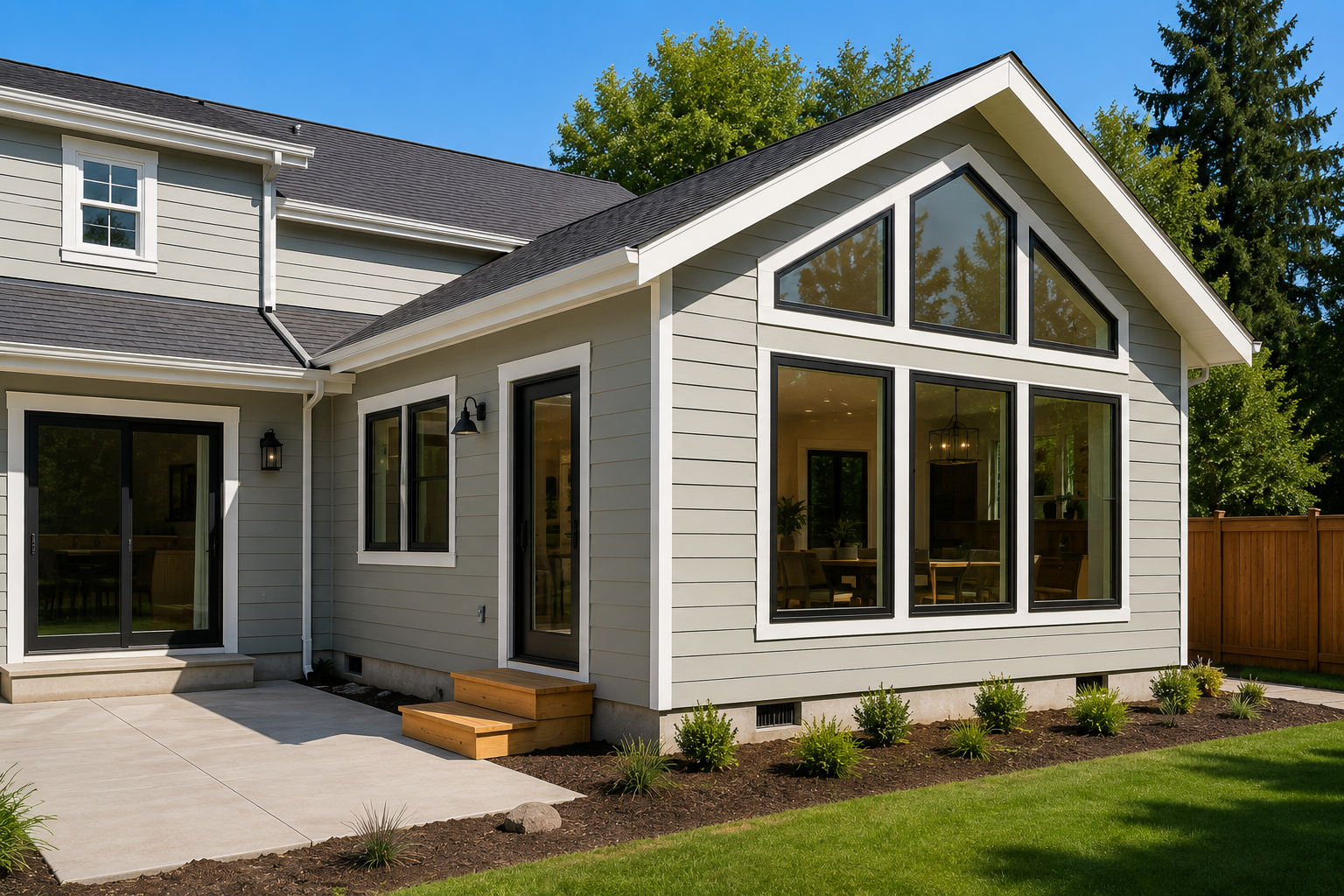 Completed home addition and exterior remodeling project by Crown Contractors in Northern California.