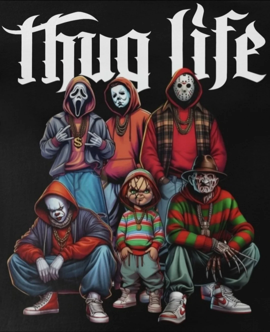 Men's Horror Movie Icons Graphic Apparel – Spooky Street-wear Pullover