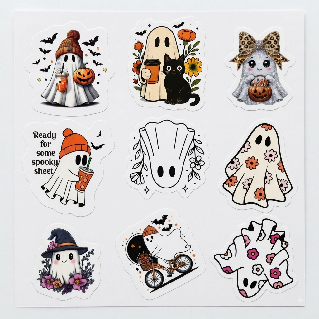 Spooky Sheet Cute Ghost Sticker Sheet | Halloween Vinyl Sticker Sheet
