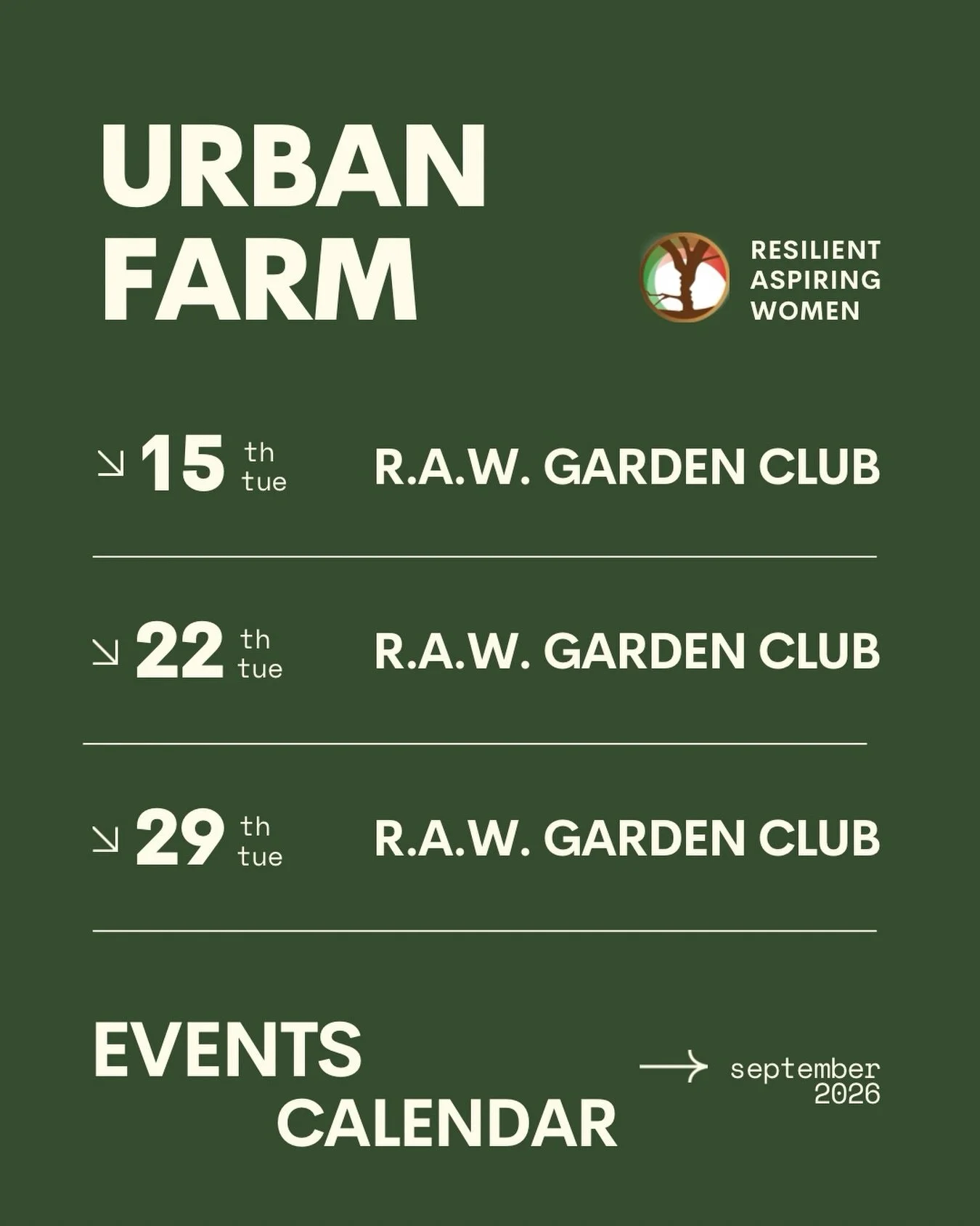 Raw Garden Club is back! If you are looking to learn and collaborate in a community garden, this is your call.

Come join us every Tuesday to garden, chat, and enjoy nature. All are welcome! 

What to bring:
- cloves
- snacks
- water
- hat

DM us or 