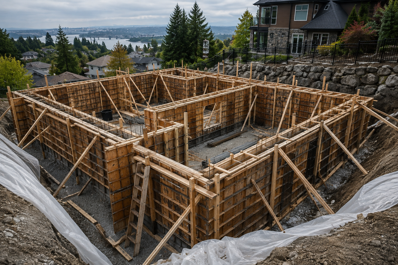 Residential custom home concrete foundation formwork in Surrey BC