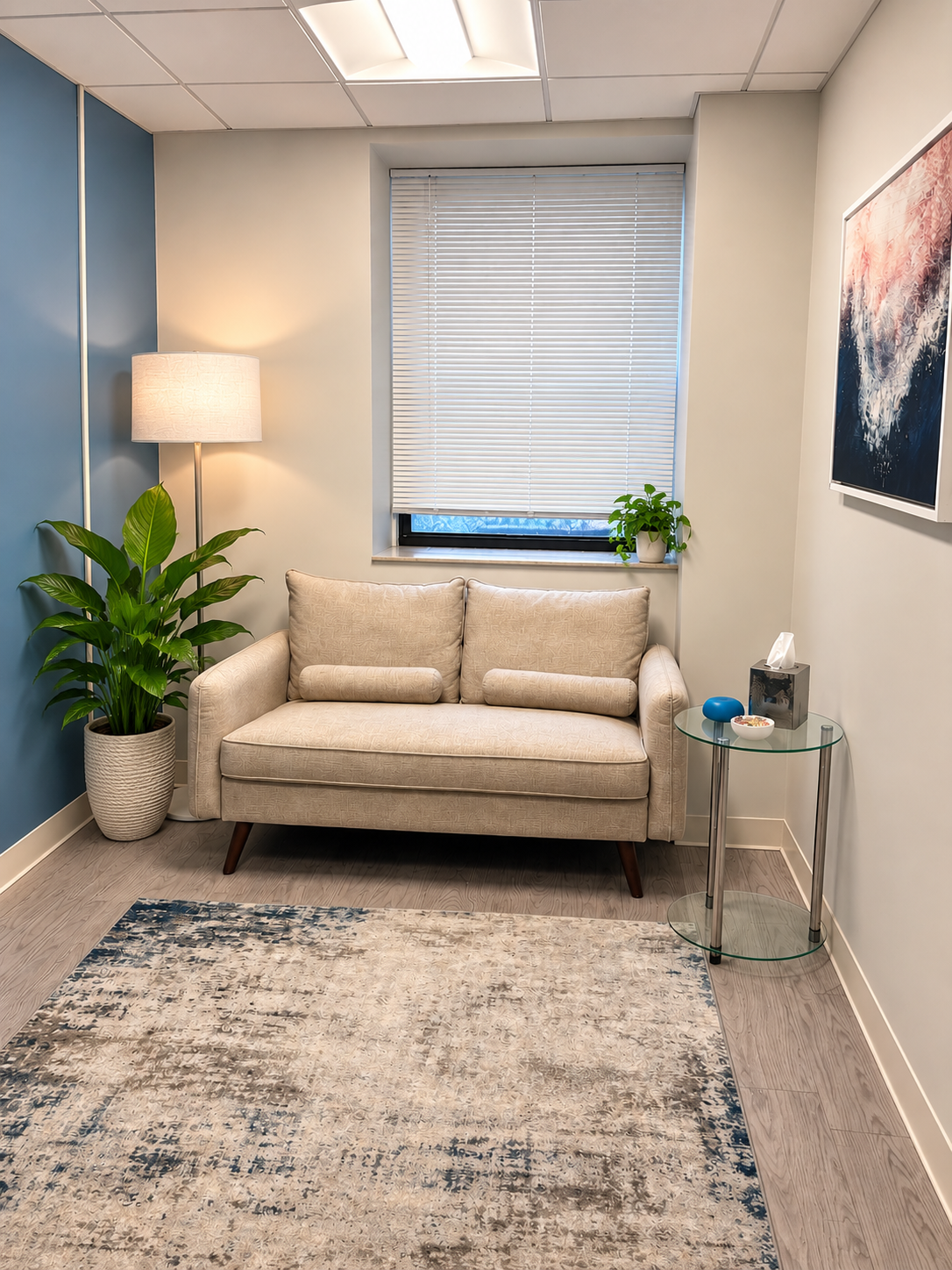 Waiting room at Lisa M. Patrick, M.D.'s psychiatry office in Scarsdale, New York