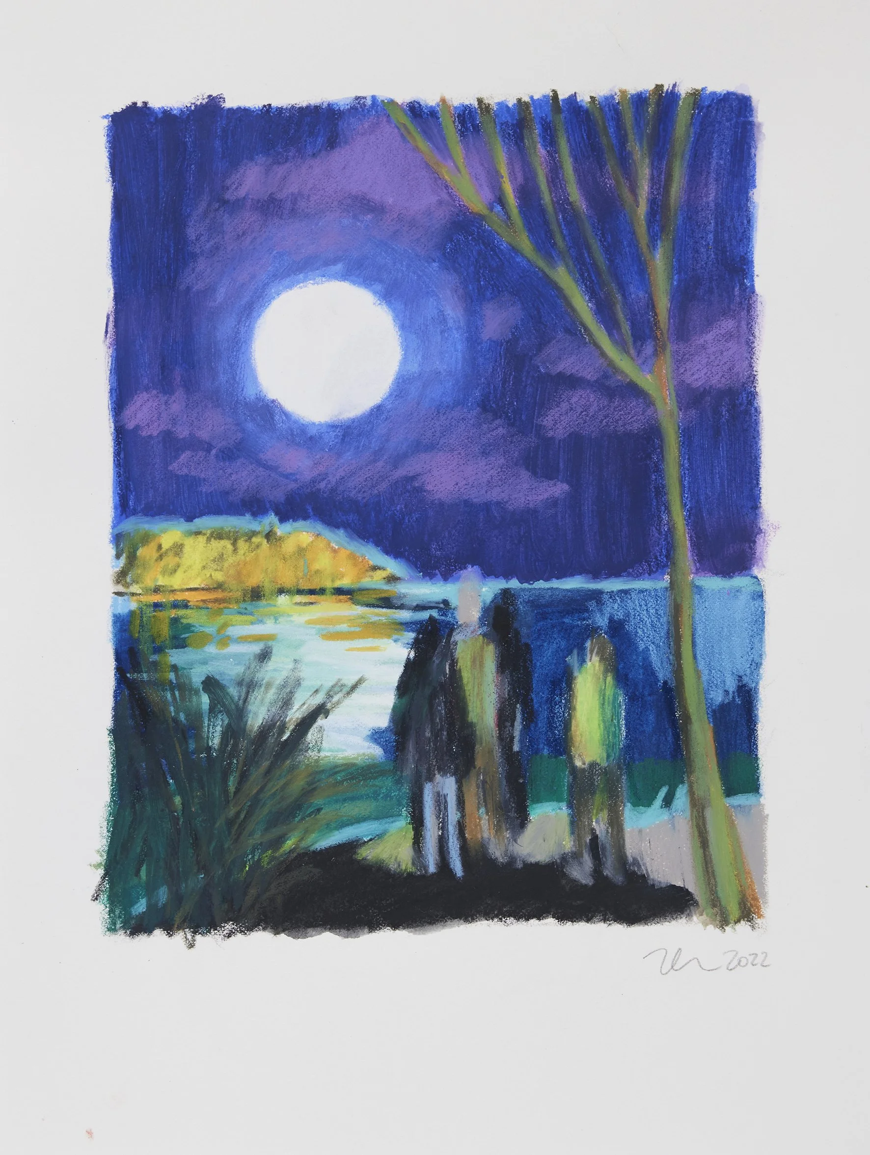 Bright moon, 2022
Water-soluble wax oil pastel on paper (framed)
40 x 30 cm