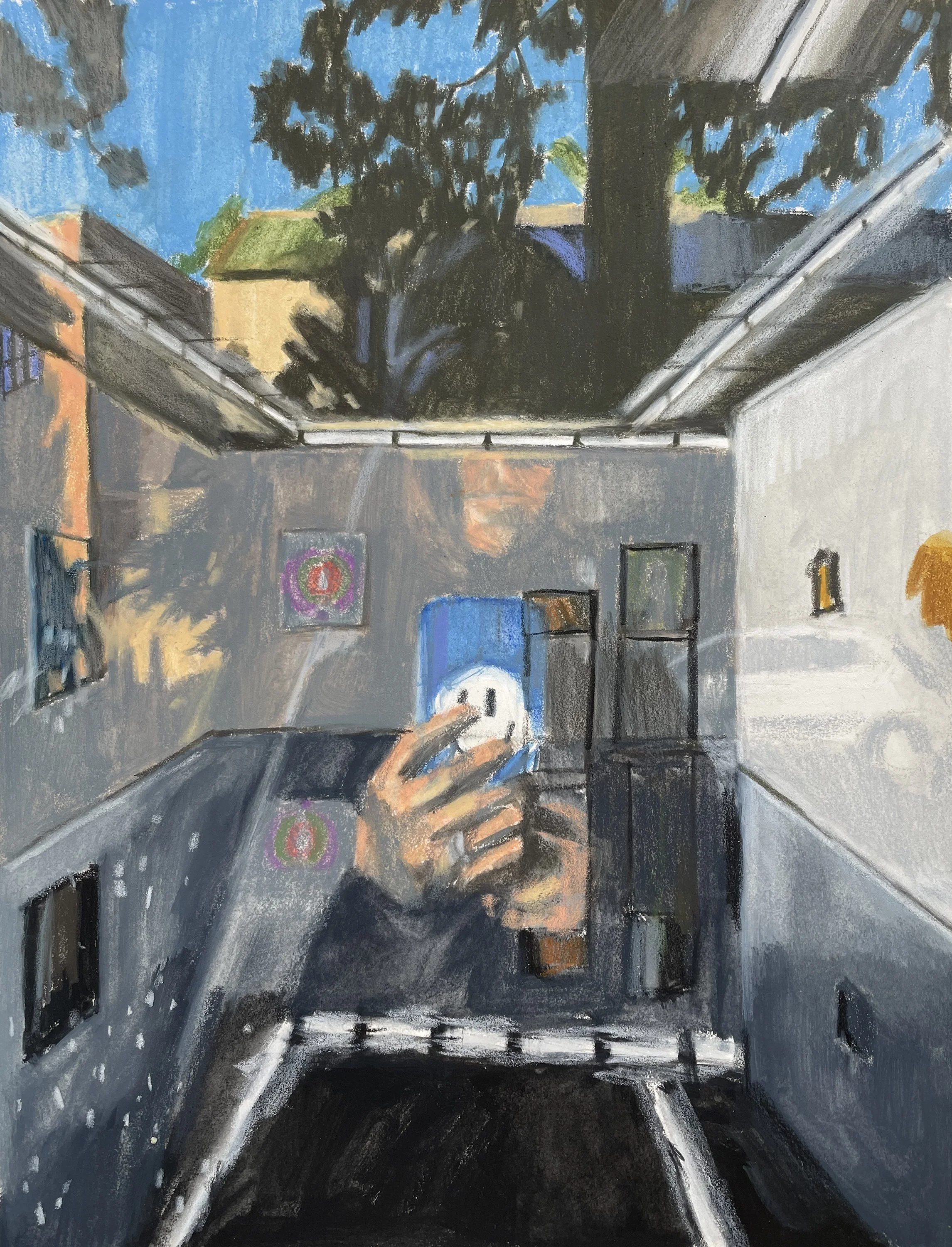 Lockdown self portrait 4, 2021
Water-soluble wax oil pastel on paper
42 x 29 cm