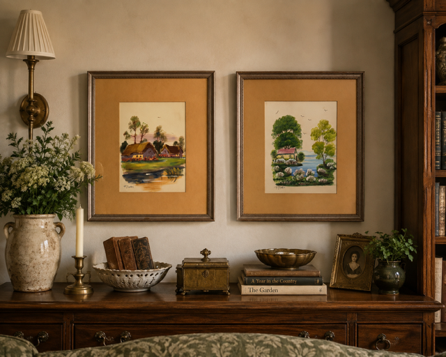 Two Little Landscapes – Signed Original Paintings on Satin