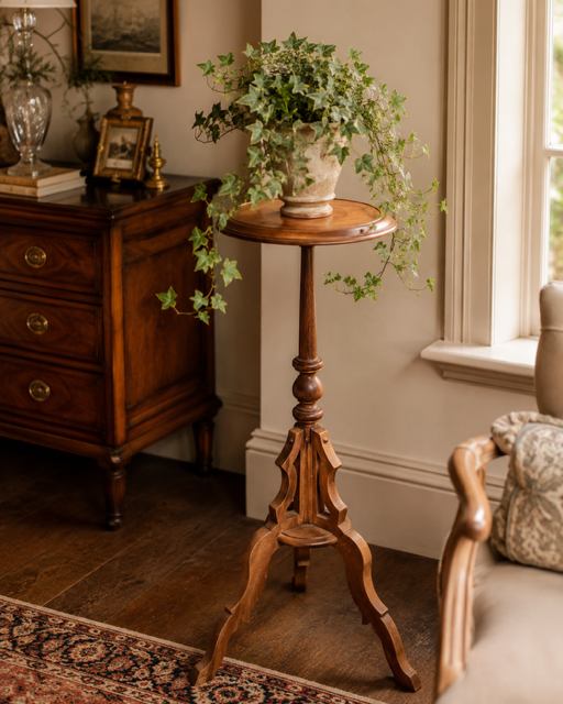 Vintage Carved Wood Pedestal Plant Stand