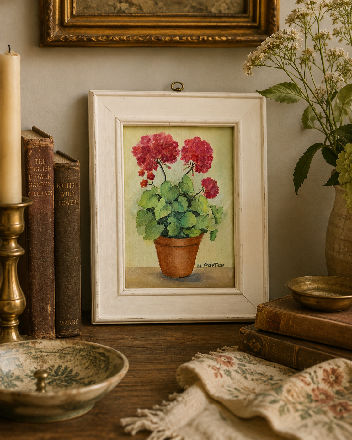 Original Geranium Still Life by Helen Porter — Framed 2014 Painting
