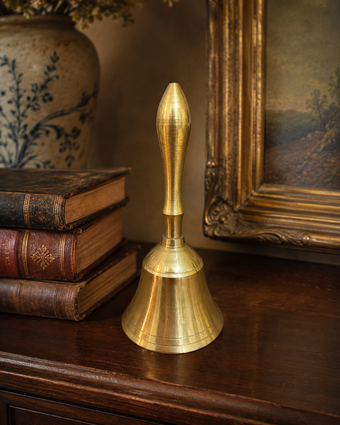 Vintage Brass Hand Bell with Tall Turned Handle
