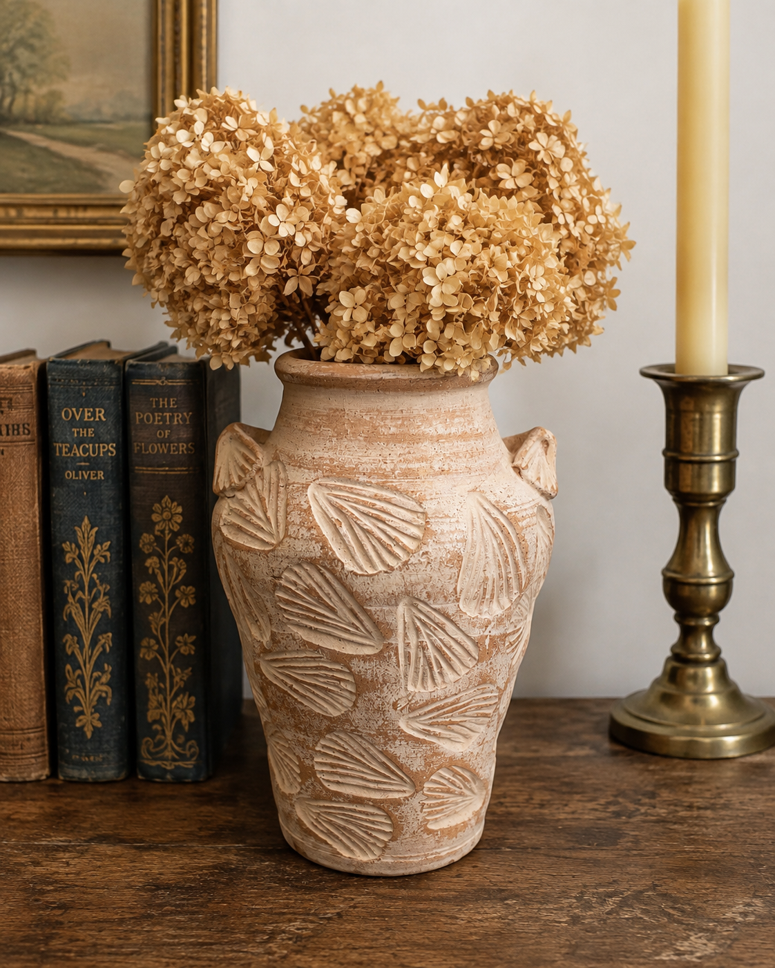 Rustic Terracotta Vase with Raised Botanical Motif