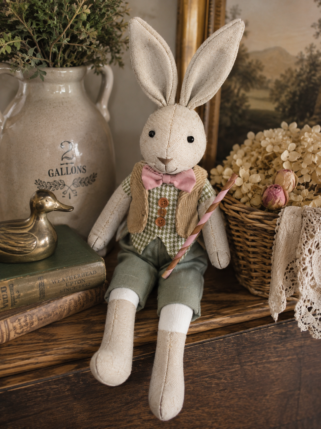 Vintage Cloth Boy Bunny with Curved Cane