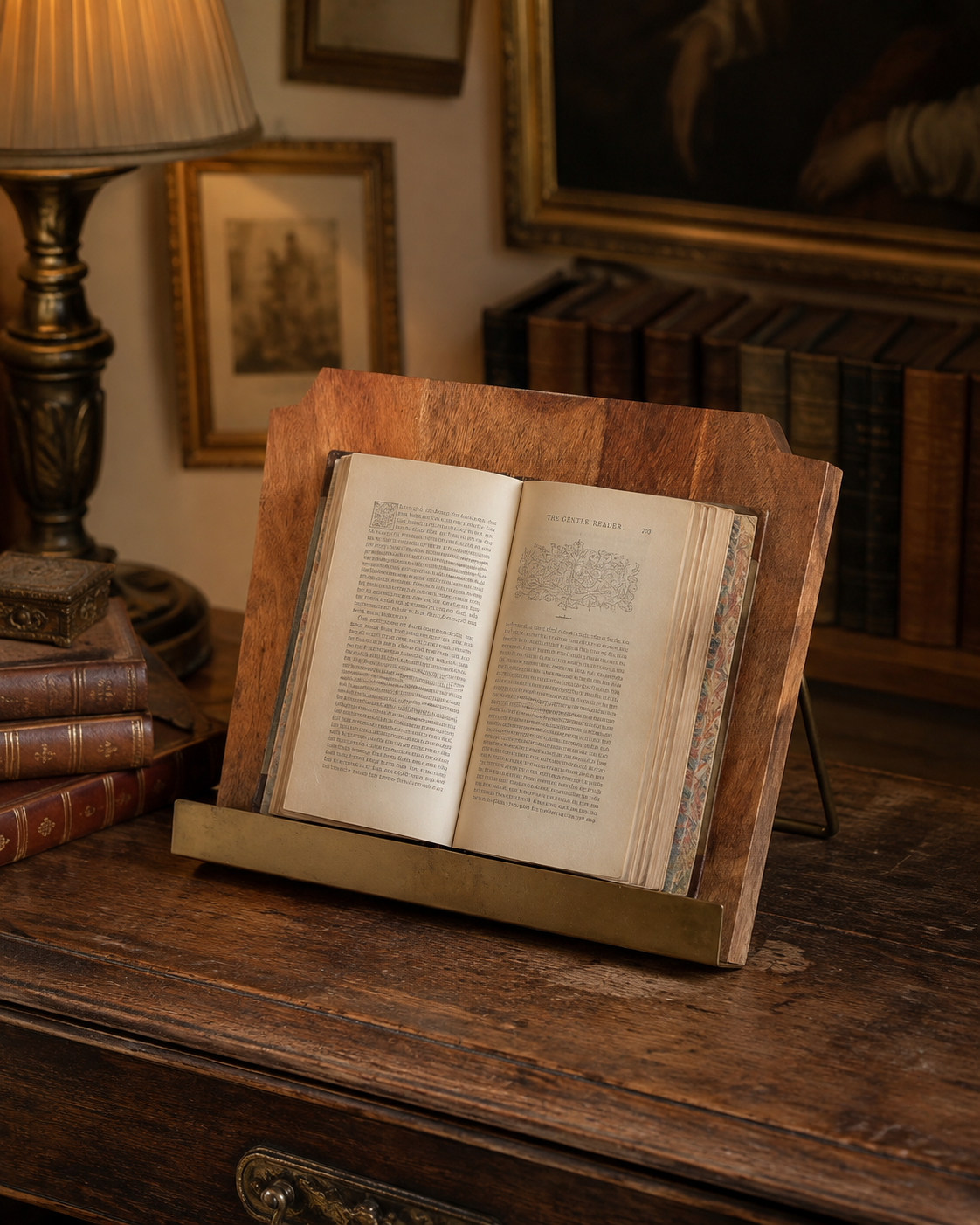 Vintage Wood & Brass Folding Book Stand