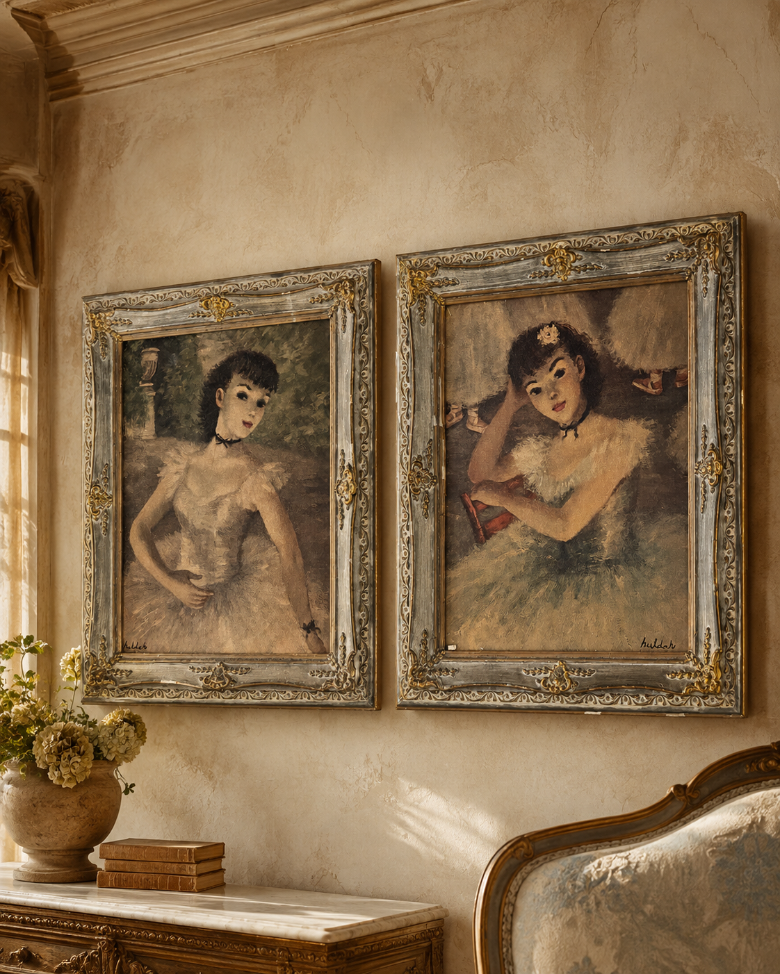 Vintage Huldah Ballerina Prints in Ornate Frames — Set of 2