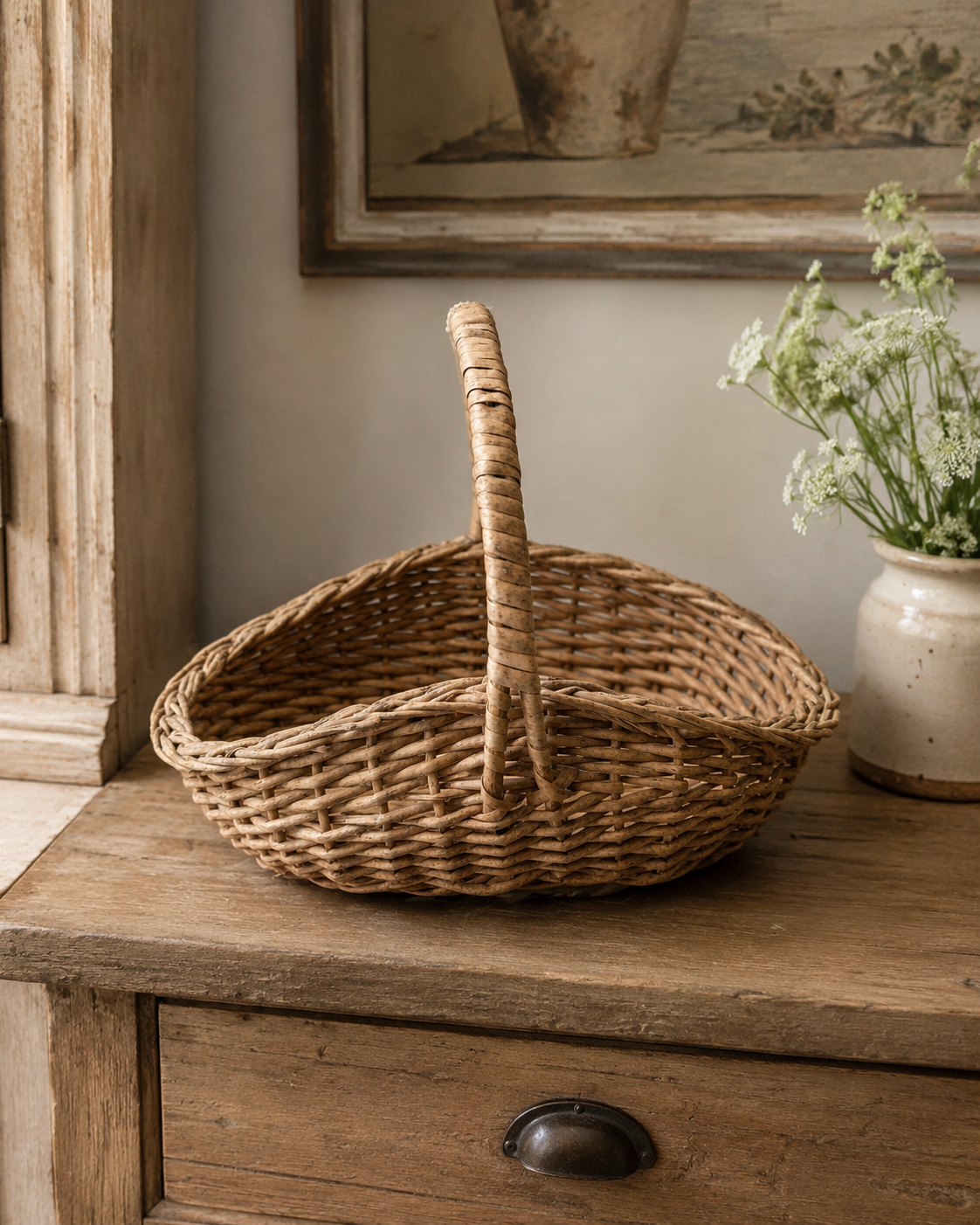 Vintage Rustic Wicker Gathering Basket