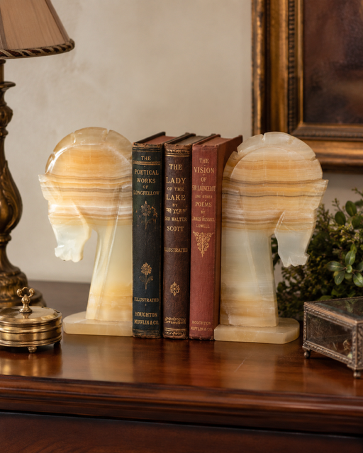 Vintage Carved Onyx Horse Head Bookends