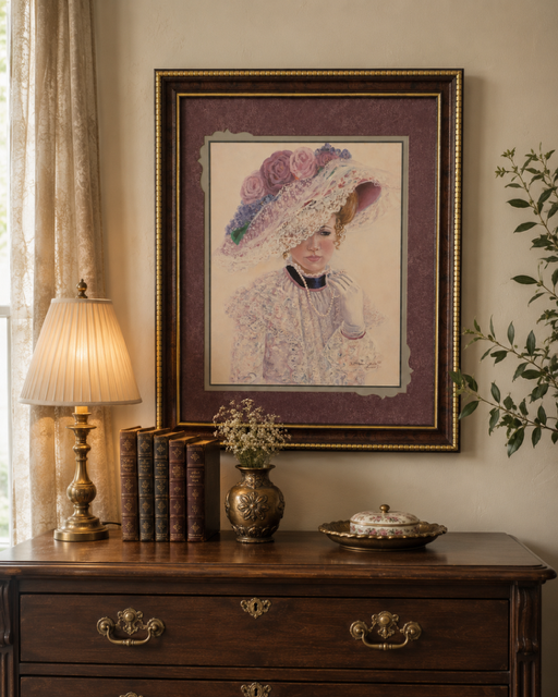 Original Signed Portrait of a Lady in a Floral Hat