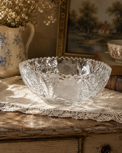 Vintage Cut Crystal Floral Bowl