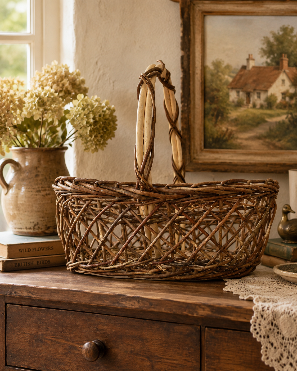 Vintage Rustic Open-Weave Gathering Basket