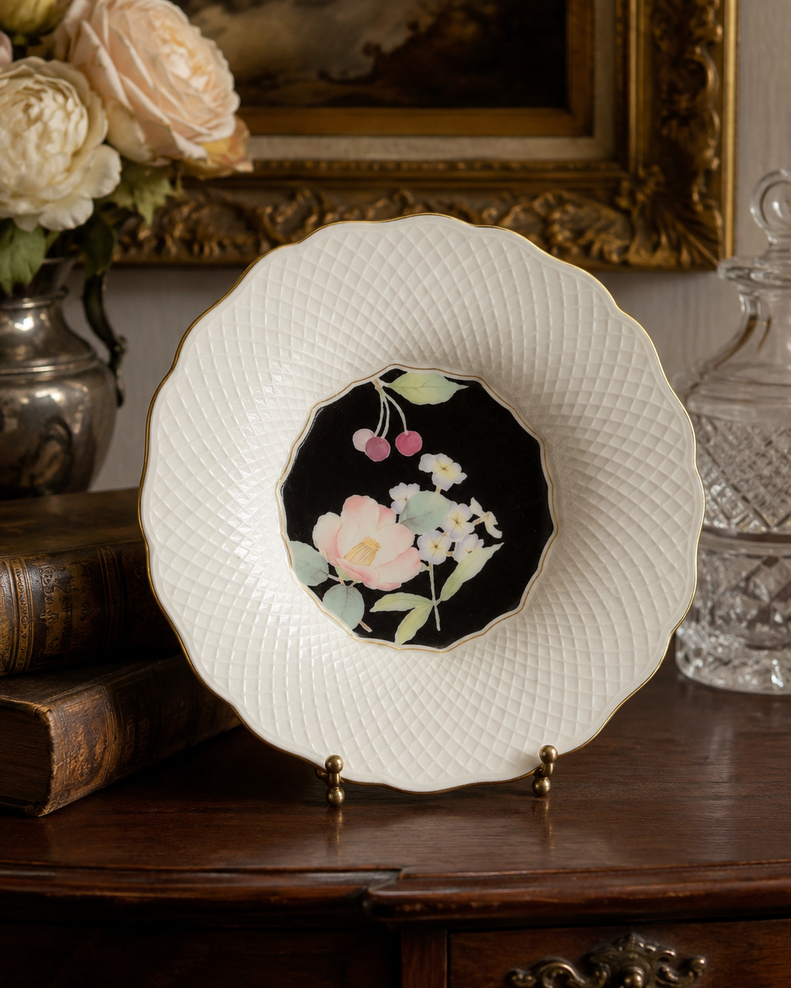 Mikasa Botanica Black B2018 Ivory Bone China Floral Plate — Japan