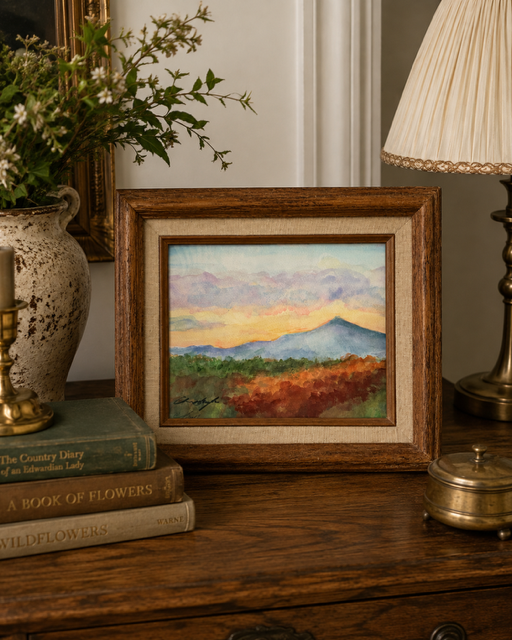 Signed Original Watercolor — Mountain at Sunset