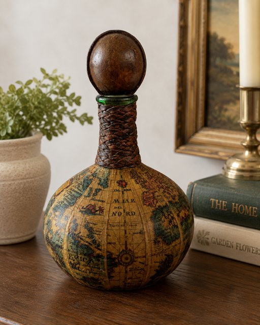 Vintage Leather Wrapped Old World Map Decanter