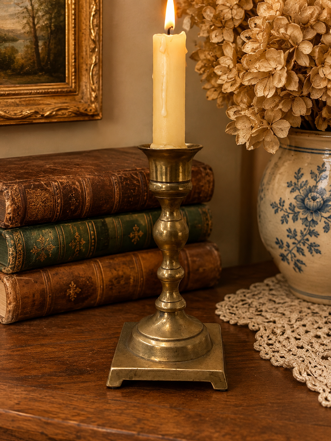 Vintage Brass Candlestick with Square Base