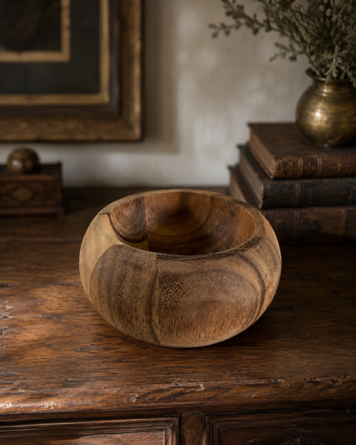Vintage Solid Wood Round Bowl