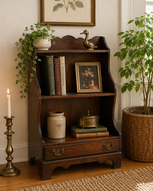 Vintage Petite Wood Bookcase with Drawer