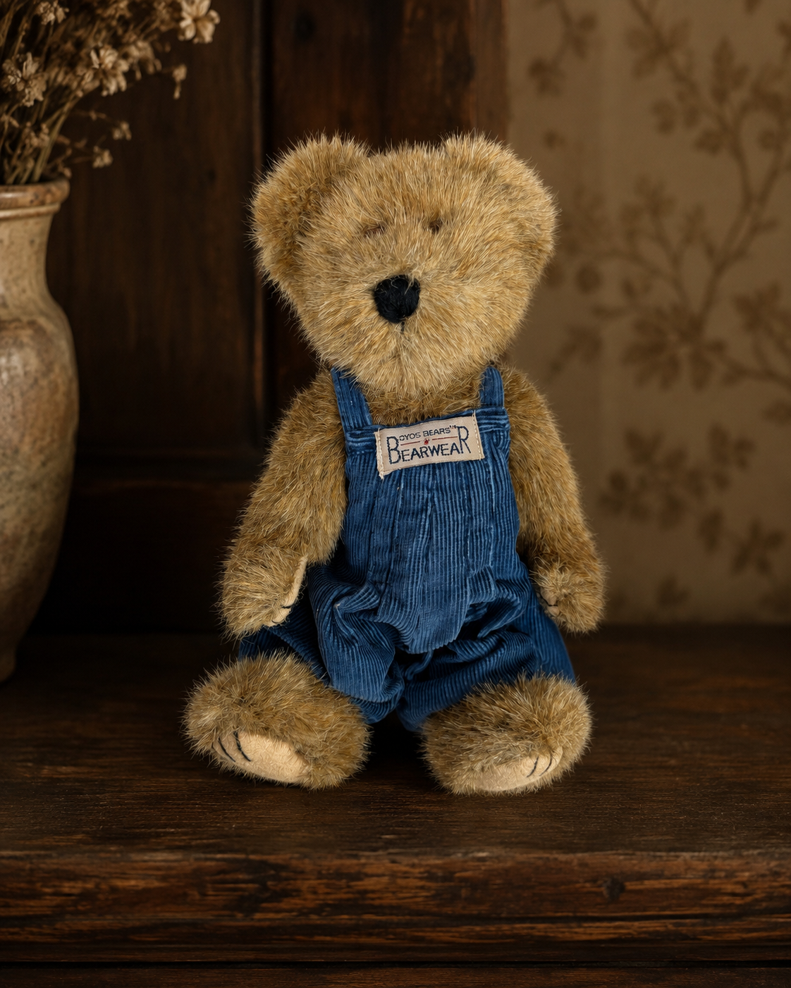 Boyds Bears Bearwear Teddy Bear in Blue Corduroy Overalls