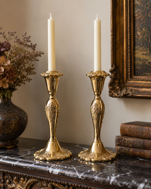 Pair of Vintage Gold-Tone Metal Candlesticks